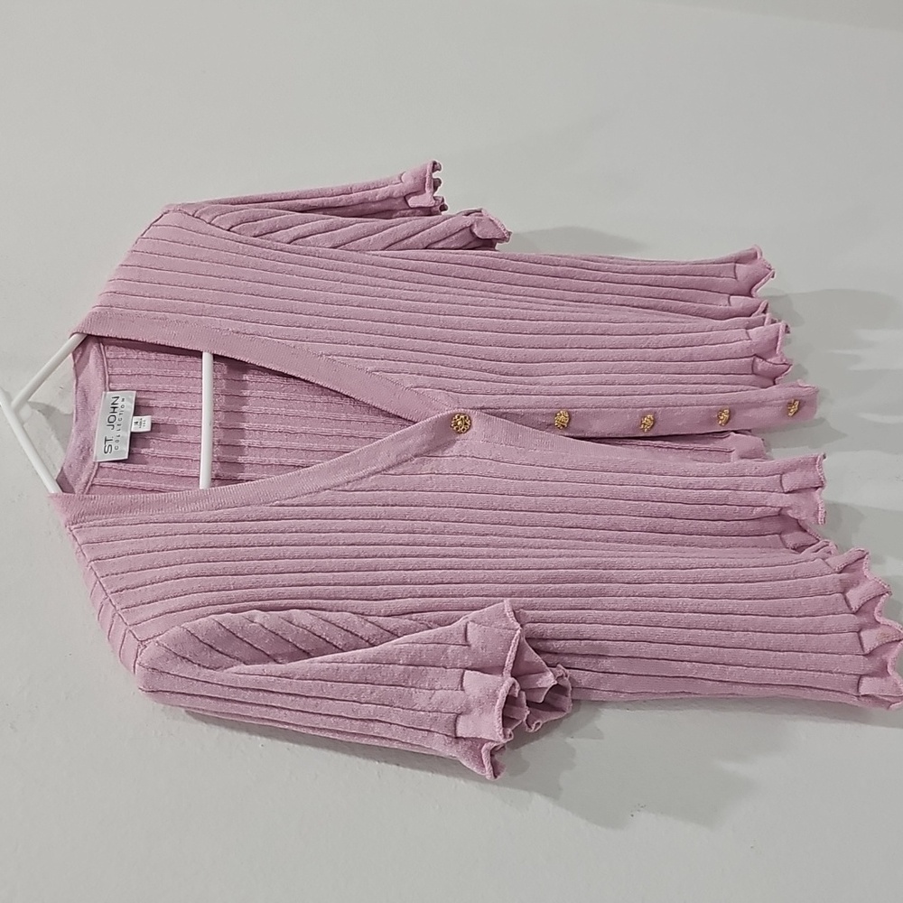 St John Collection Pink Sweather Knit jacket Size 14 Gold Buttom - Picture 4 of 12